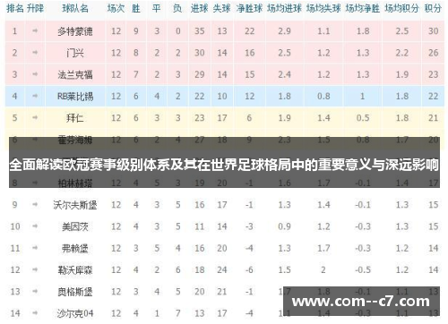 全面解读欧冠赛事级别体系及其在世界足球格局中的重要意义与深远影响